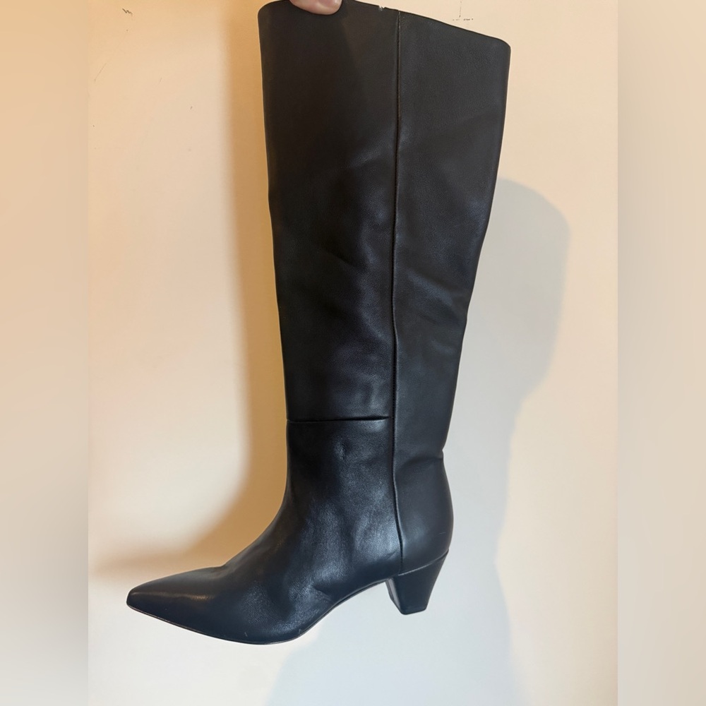 Vince Knee High Kitten Heel Boots, Black Leather, Womens Size 6 US / 36 EU